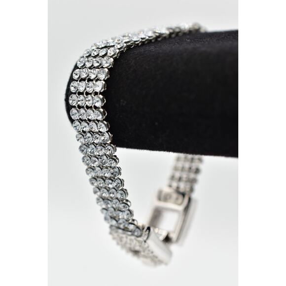 Swarovski Mesh Crystal Tennis Bracelet Prong Rhinestone Silver Swan Signed BinAW - Picture 4 of 12
